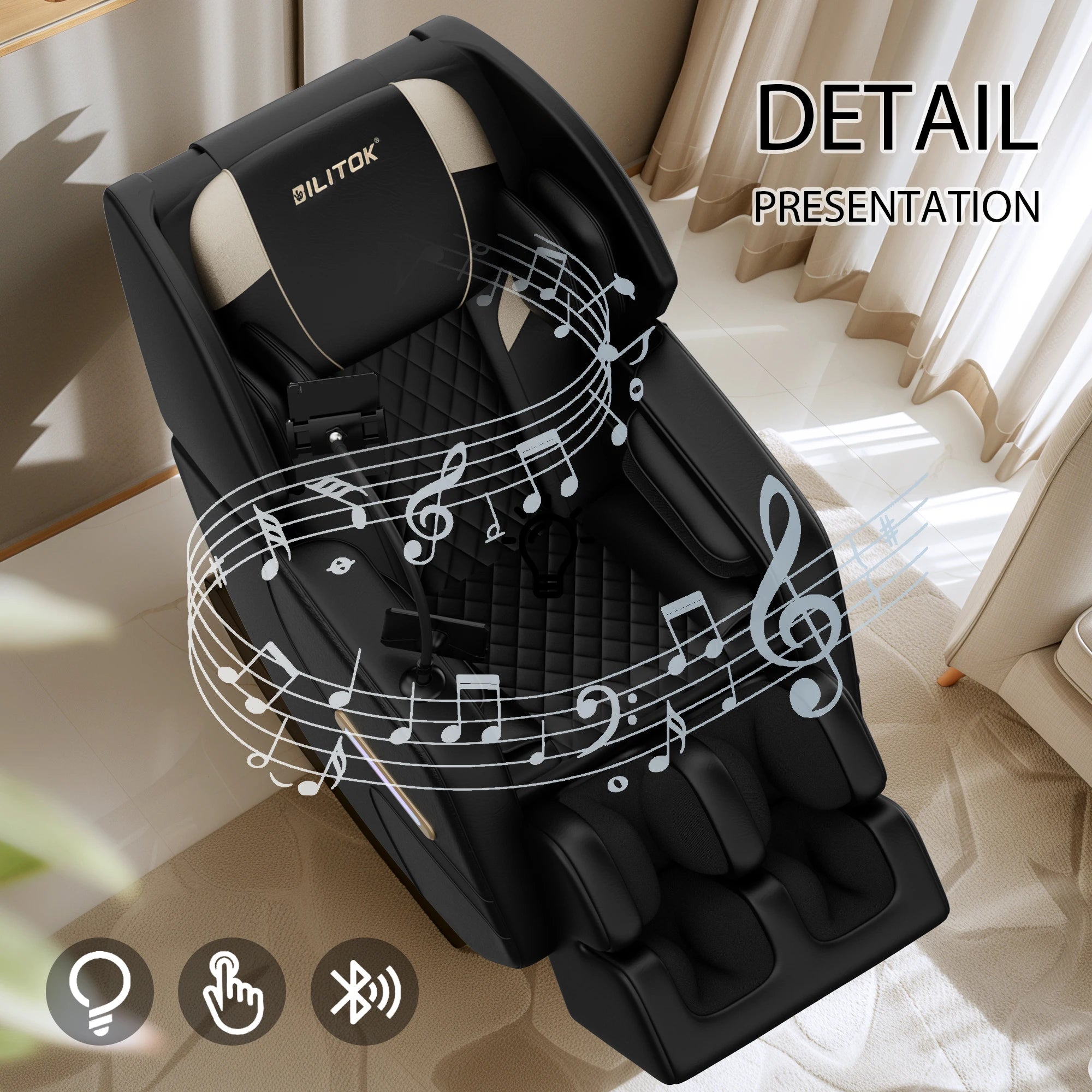 BILITOK Zero Gravity Reclining, heating, full-body air compression, 6 rollers& touchscreen