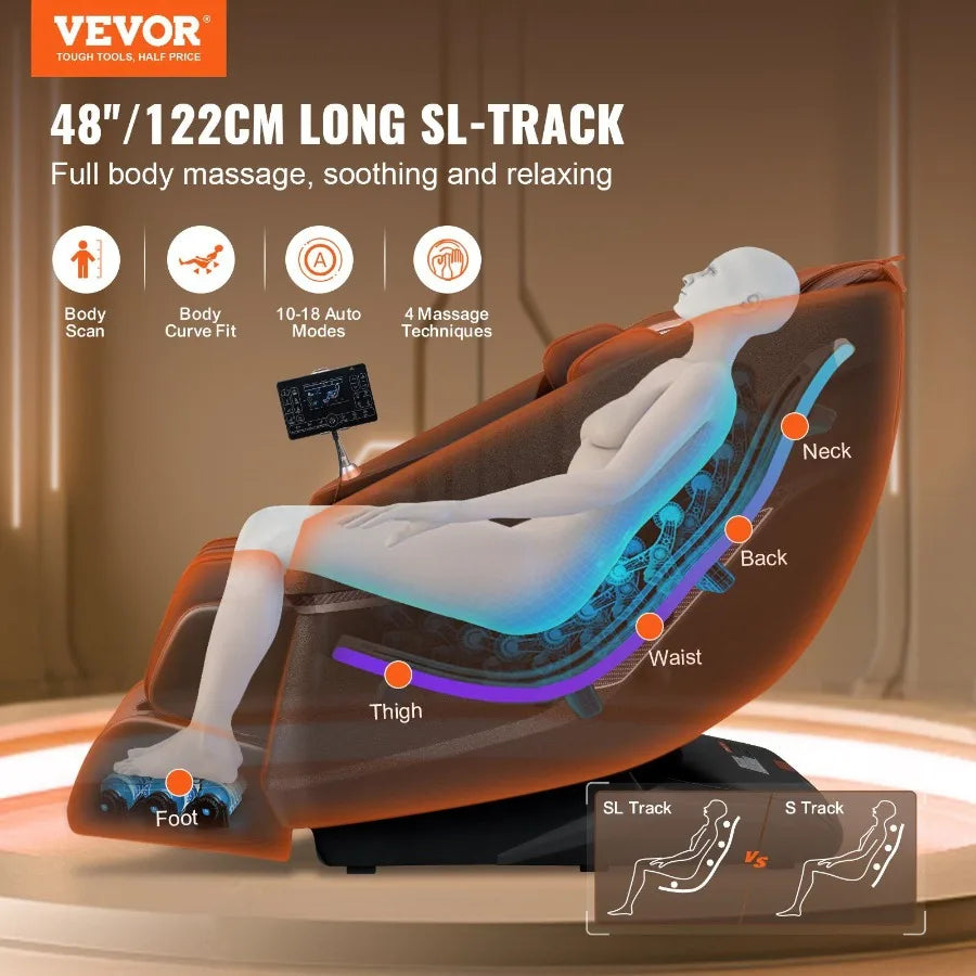 VEVOR Massage Chair with Flexible SLTrack Full Body Zero Gravity Recliner 1018 Auto Modes 3D Shiatsu Heating  Speaker Airbag Fo